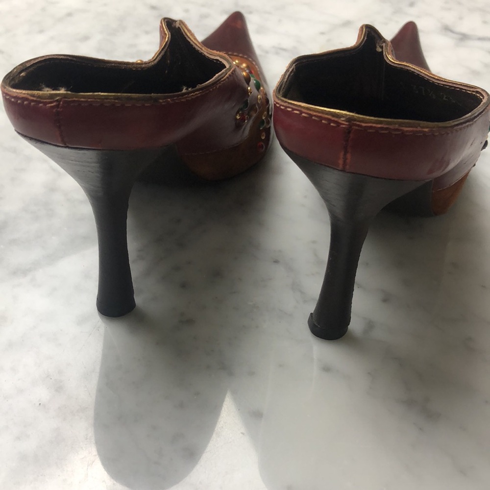 Giuseppe Zanotti design Size 7.5 Two-Tone Red & Brown Studded Pointed-Heel Mules - Picture 10 of 10